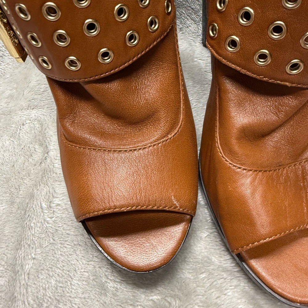 Michael Kors Tan Peep Toe Ankle Booties - Picture 2 of 16